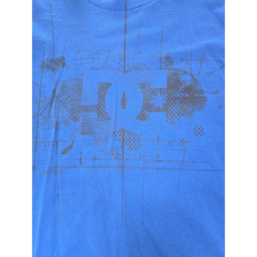 Vintage DC Shoes Skateboarding Mens XL Faded Spell Out Short Sleeve T-Shirt Blue